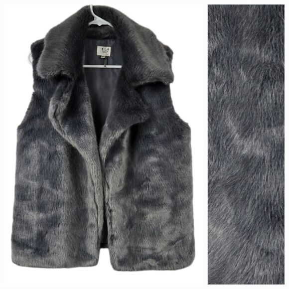Six Crisp Days XS/S Gray Faux Fur Vest Anthropologie Shaggy Teddy Jacket Retro - Picture 1 of 9